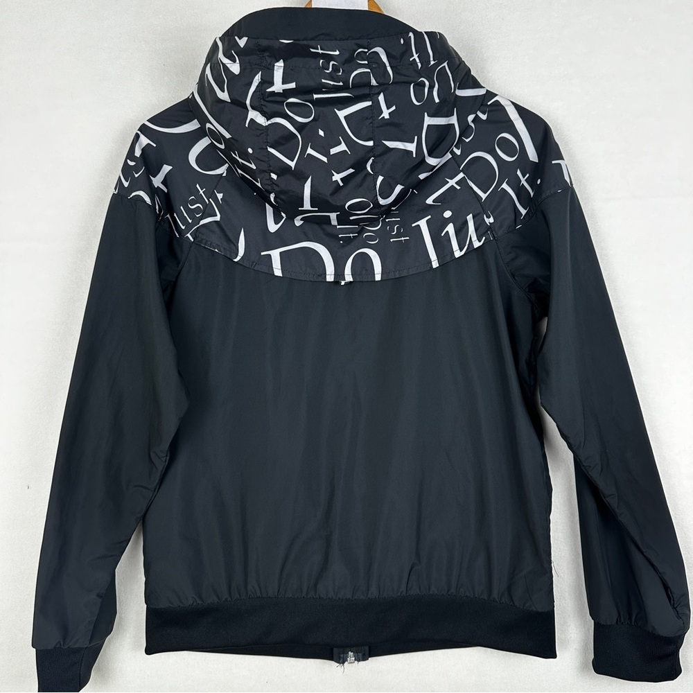 Nike Windrunner Jacket Just Do It Full Zip Hood Black White Logo Print Youth L - Picture 2 of 16